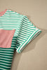Green Stripe Contrast Print Color Block Detail Relaxed Tee