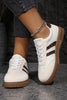 White Textured Woven PU Leather Leopard Patchwork Flat Sneakers