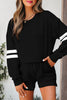 Black Varsity Striped Sleeve Drop Shoulder Sweatshirt and Short Set