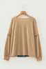 Four Leaf Clover Exposed Stitching Colorblock V Neck Long Sleeve Top