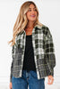 Black Plaid Print Textured Knit Buttoned Shacket