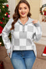 Gray Plus Size Checkered Pattern Button Polo Collar Split Sweater