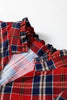 Red Plaid Print Frilly Collar Long Sleeve Shift Mini Dress