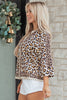 Khaki Mixed Leopard Patchwork 3/4 Sleeve Loose Shirt