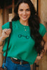 Bright Green Horse Bit Embroidered Loose Short Sleeve Sweater