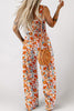 Orange Floral Print Sleeveless Smocked Shift Jumpsuit