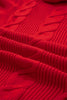 Tomato Red Cable Knit Turtleneck Ruffled Short Sleeve Sweater