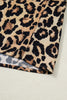 Brown Wild Leopard Print Contrast Striped Frilled Trim Chic Shirt