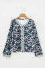 Green Camouflage Print Lace Patchwork Detail Button Long Sleeve Top
