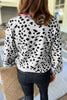 White Leopard Print Colorblock Round Neck Long Sleeve Tunic Plus Size Sweater