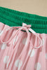 Pink Polka Dot Contrast Trim Long Sleeve Top Drawstring Shift Pants Set