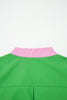 Bright Green Color Block Detail Split Neck Short Puff Sleeve Ruffle Hem Mini Dress