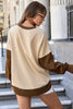 Apricot Color Block Thumbhole Sleeve Drop Shoulder Sweatshirt