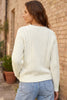 Beige Solid Color Cable Detail Knit Loose Round Neck Sweater