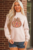 Apricot Pink Floral Pumpkin Graphic Mock Neck Oversized Sweatshirt