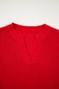 Racing Red Solid Textured Knit V Neck Drop Shoulder Sweater