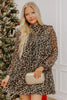 Brown Leopard Print Long Sleeve Short Shift Dress