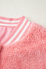Gossamer Pink Varsity Striped Banding Patchwork Winter Plush Vest