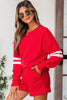 Evergreen Varsity Striped Sleeve Drop Shoulder Sweatshirt and Short Set