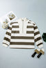 Green Stripe Plus Size Half Zipped Casual Sweatshirt