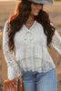 White Tie V Neck Lace Ruffle Detail Long Sleeve Blouse