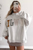 Coffee WWJD Mixed Pattern Embroidered Patch Graphic Mock Neck Sweatshirt