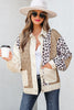 Khaki Leopard Waffle Quilted Patchwork Button Front Jacket