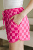 Multicolour Checkered Drawstring Elastic Waist Casual Shorts