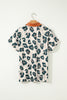 Casual Unique Leopard Print Button Contrast Collared Short Sleeve Blouse