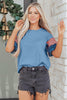 Beau Blue Stars Stripes Short Puff Sleeve Top