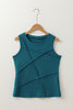 Blue Sapphire Solid Color Stitching Detail Round Neck Tank Top