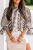 Brown Plaid Knot Half Sleeve Button Down Shirt