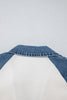 White Textured Color Block Denim Patchwork Polo Collar Tee