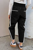 Black Contrast Striped Smocked Waist Drawstring Cropped Casual Pants