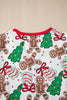 White Christmas Pattern Button V Neck Pullover Drawstring Pants 2pcs Lounge Set
