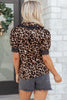 Brown Leopard Print Button Down Lace Trim Short Sleeve Shirt