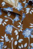Brown Floral Print Ruffled Detail Shirt Collar Button Down Long Sleeve Dress