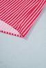 Red Stripe Button-Up Shirt Long Sleeve Patch Pocket Casual Shirt