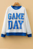White GAME DAY Letter Graphic Varsity Striped Detail Baggy Sweatshirt