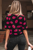 Black Rugby Print Casual Knit Short Sleeve Sweater