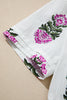 White Floral Print Split Neck Shirred High Waist Ruffle Hem Maxi Dress