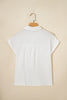 White Lace Trim Cuffed Short Sleeve Textured Shirt