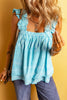 Sky Blue Tribal Pattern Print Ruffled Wide Straps Loose Tank Top