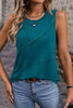 Blue Sapphire Solid Color Stitching Detail Round Neck Tank Top