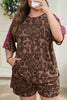 Brown Retro Leopard Print Contrast Varsity Stripe Trim Plus Size 2pcs Short Set