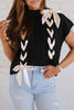 Black Cable Knit Colorblock Satin Bowknot Short Sleeve Sweater