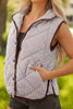 Brown Stripe Snap Button Scalloped Hem Collared Winter Vest
