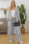 Black Stripe Print Open Front Duster Cardigan