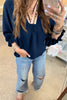 Violet Leopard Trim V Neck Flounced Bracelet Sleeve Blouse