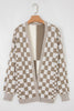 Brown Checkered Open Front Drop Shoulder Cardigan